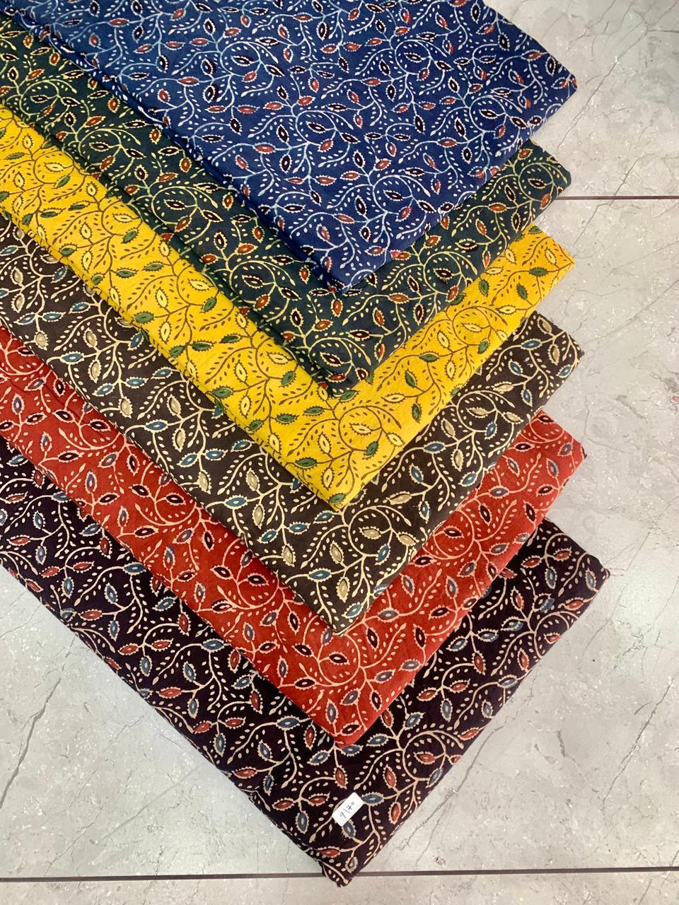 Ajrakh pure cotton handblock printed fabric in maroon tones with multicolour handblock designs